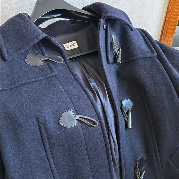 Philosophy Hooded Wool Navy Toggle Coat - Picture 7 of 8